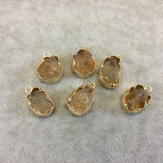 Gold Finish Small Raw Nugget Genuine Citrine Quartz Wavy Bezel Pendant - ~ 15mm - 17mm Long - Sold Individually, Selected Randomly