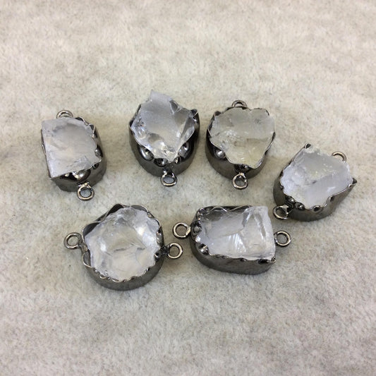 Gunmetal Finish Medium Raw Nugget Genuine Mixed White Quartz Wavy Bezel Connector ~ 16mm - 20mm Long - Sold Individually, Selected Randomly