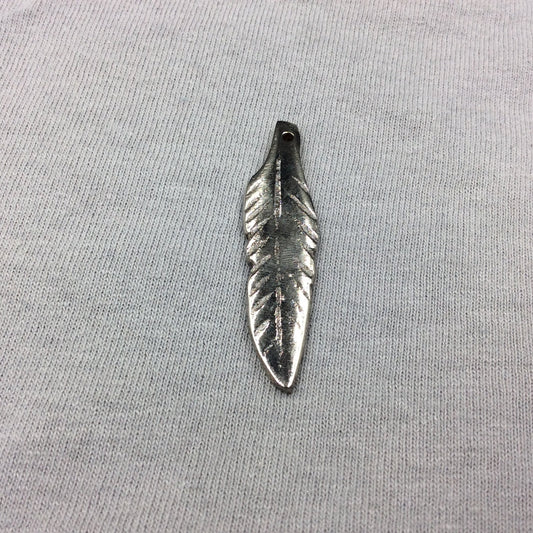 Large Silver-Plated Copper Long Pointed Leaf/Feather Shaped Pendant Style D - Measuring 12mm x 45mm - Sold Individually, Selected at Random
