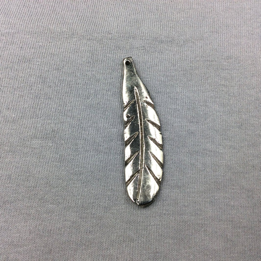 Large Silver-Plated Copper Long Rounded Leaf/Feather Shaped Pendant Style E - Measuring 15mm x 60mm - Sold Individually, Selected at Random