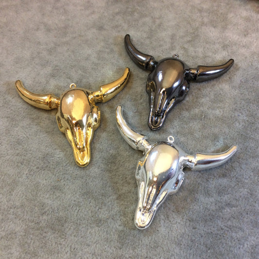 Gunmetal Plated Acrylic Bull/Steer Shaped Focal Pendants - Measuring 63mm x 55mm Approximately