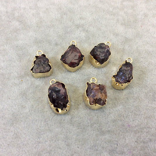 Gold Finish Medium Raw Nugget Genuine Garnet Wavy Bezel Pendant - ~ 16mm - 20mm Long - Sold Individually, Selected Randomly