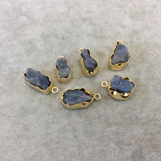 Gold Finish Small Raw Nugget Genuine Labradorite Wavy Bezel Pendant - ~ 12mm - 16mm Long - Sold Individually, Selected Randomly
