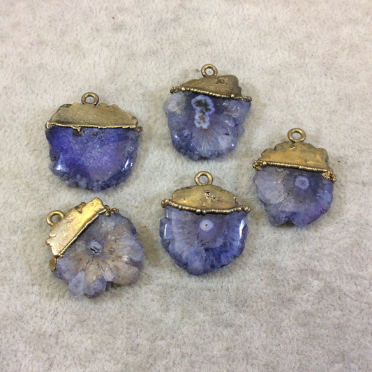 Medium Rustic Brass Electroplated Indigo/Beige Druzy Solar Quartz Freeform Focal Pendant ~ 22-25mm x 15-17mm, Sold Individually, Random