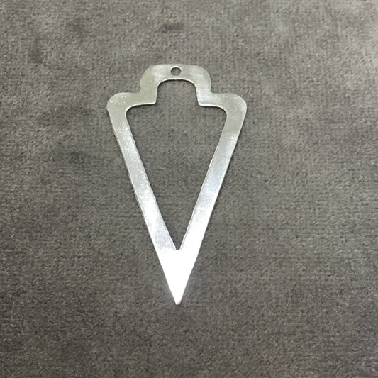 27mm x 47mm Silver Brushed Finish Thick Open Arrowhead Shaped Plated Brass Components - Sold in Pre-Counted Packs of 10 Pieces - (430-SV)
