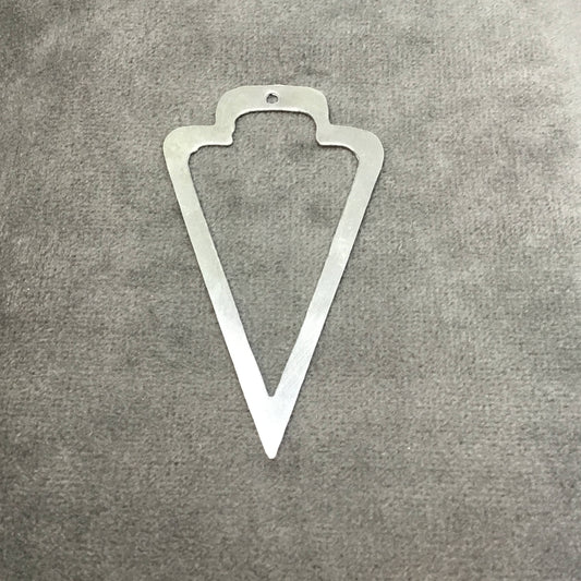 33mm x 61mm Silver Brushed Finish Thick Open Arrowhead Shaped Plated Brass Components - Sold in Pre-Counted Packs of 10 Pieces - (431-SV)