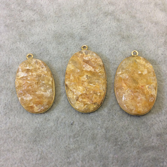 Jeweler's Lot Gold Plated Natural Raw Citrine - Three Flat Back Free Form Copper Bezel Pendants "RCT10" - 27mm x 33m Long - Sold As Shown!