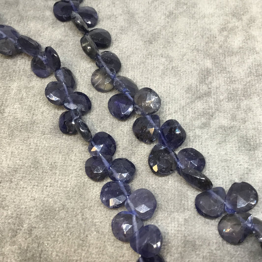 7-8mm x 7-8mm Faceted Heart/Teardrop Shaped Dark Iolite Beads - 9" Strand ( ~47 Beads) - High Quality Hand-Cut Semi-Precious Gemstone