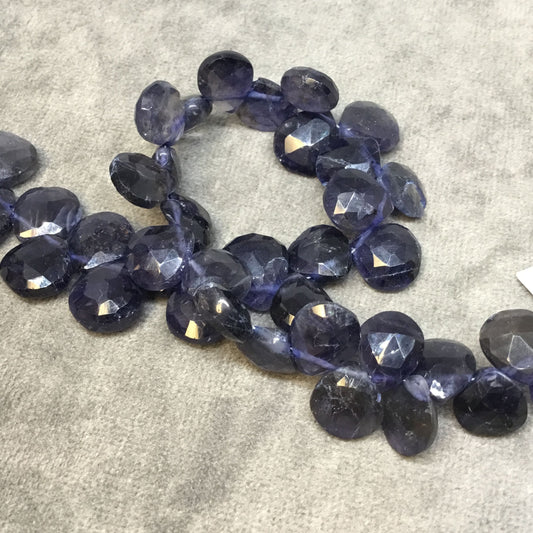 8-12mm x 8-12mm Faceted Heart/Teardrop Shaped Dark Iolite Beads - 9" Strand ( ~40 Beads) - High Quality Hand-Cut Semi-Precious Gemstone