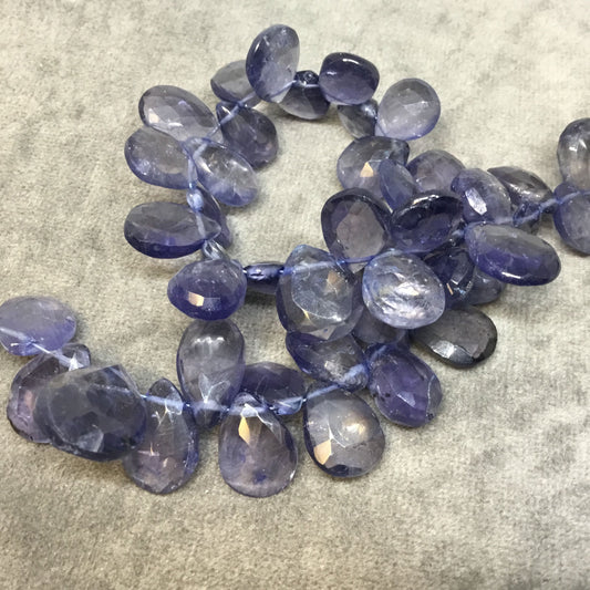 9-12mm x 10-14mm Faceted Pear/Teardrop Shaped Light Iolite Beads - 9" Strand (~44 Beads) - High Quality Hand-Cut Semi-Precious Gemstone