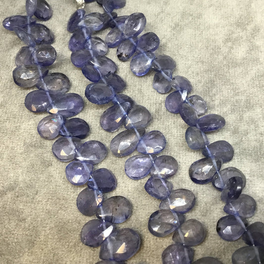 6-7mm x 8-9mm Faceted Pear/Teardrop Shaped Light Iolite Beads - 9" Strand ( ~54 Beads) - High Quality Hand-Cut Semi-Precious Gemstone