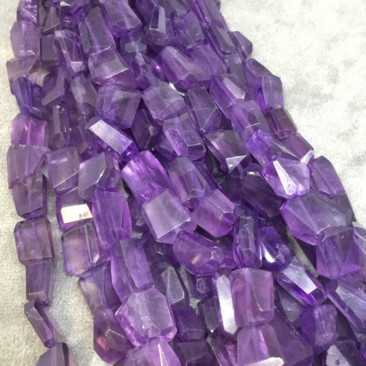 7-8mm x 10-12mm Natural Purple Amethyst Faceted Graduated Nugget Shaped Beads - 16" Strand (Approx. 35 Beads) - Hand-Cut Indian Gemstone