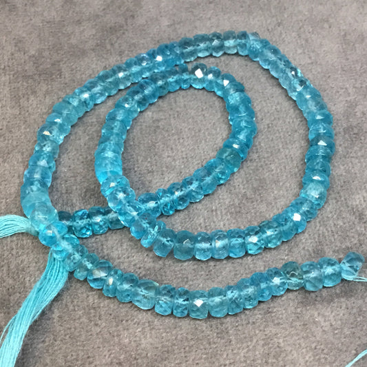 3-3.5mm x 5mm Faceted Natural Aqua/Blue Apatite Rondelle Shaped Beads - Sold per 14.5" Strand (Approx. 140 Beads) - Natural Gemstone
