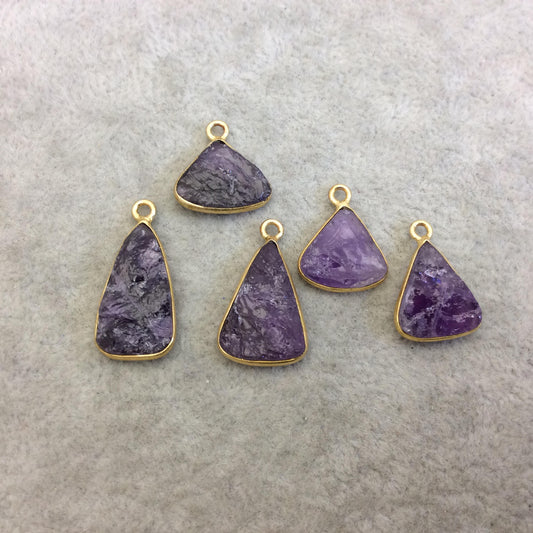 Jeweler's Lot OOAK Gold Plated Natural Raw Amethyst Five Flat Back Freeform Copper Bezel Pendants "RAM11" ~ 12-20mm Long - Sold As Shown!