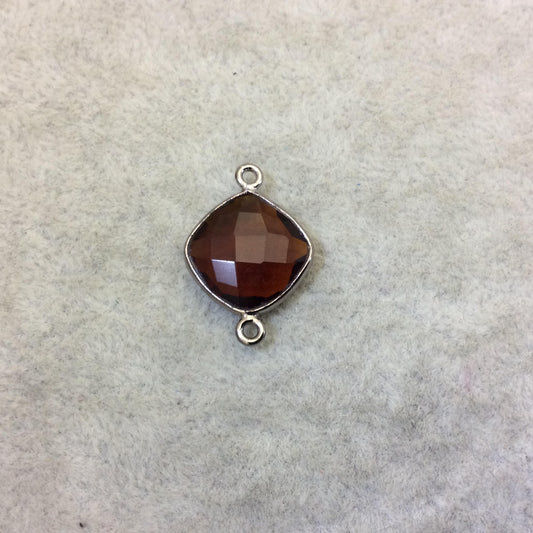 Gunmetal Finish Faceted Root Beer Quartz (Hydro) Diamond Shape Plated Copper Bezel Connector ~ 12mm x 12mm - Sold Individually - RANDOM