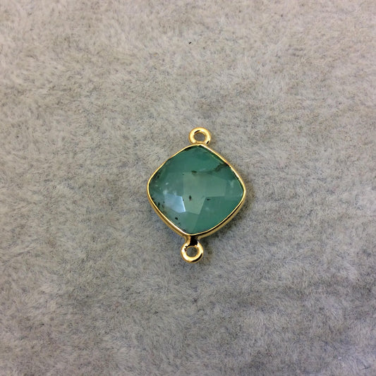 Gold Finish Faceted Chrysoprase Diamond Shape Plated Copper Bezel Connector Component - ~ 12mm x 12mm - Sold Individually - RANDOM