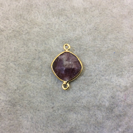 Gold Finish Faceted Lepidolite Diamond Shape Plated Copper Bezel Connector Component - ~ 12mm x 12mm - Sold Individually - RANDOM