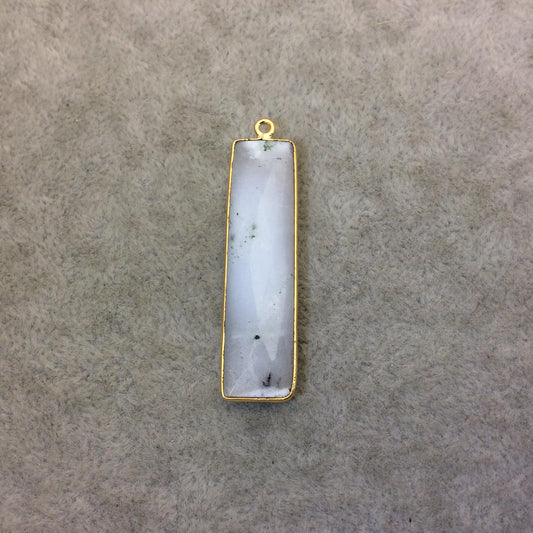 Dendritic Opal Bezel | Gold Plated Faceted Natural Rectangle Bar Shaped Pendant ~ 10mm x 40mm - Sold Individually, Chosen Randomly