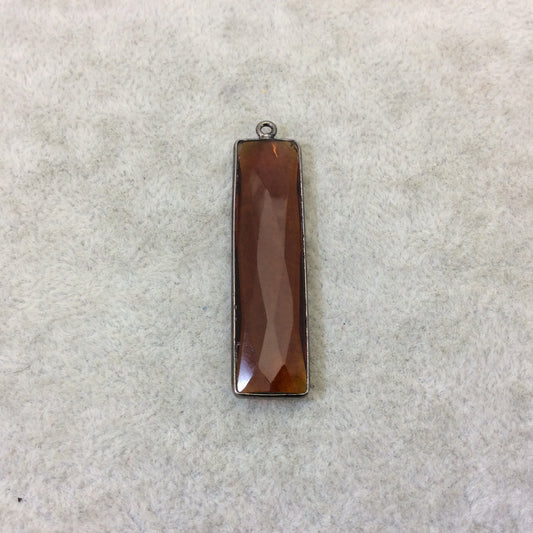 Gunmetal Plated Faceted Root Beer Quartz (Hydro) Rectangle/Bar Shaped Bezel Pendant ~ 10mm x 40mm - Sold Individually, Chosen Randomly