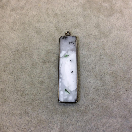 Gunmetal Plated Faceted Natural Dendritic Opal Rectangle/Bar Shaped Bezel Pendant ~ 10mm x 40mm - Sold Individually, Chosen Randomly