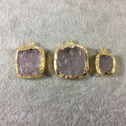 Jeweler's Lot of Three Gold Electroformed Natural Rough Rose Quartz Freeform Pendants "RQE13"- ~ 12mm - 20mm Long - Quality Raw Gemstone