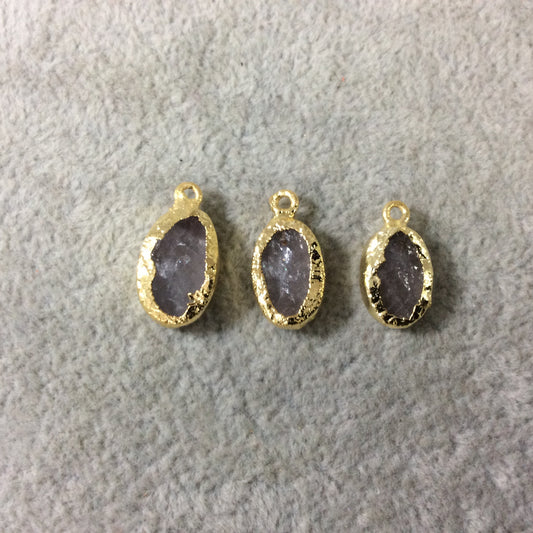 Jeweler's Lot of Three Gold Electroformed Natural Rough Rose Quartz Freeform Pendants "RQE12"- ~ 25mm - 30mm Long - Quality Raw Gemstone