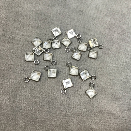 Clear Quartz Bezel | BULK PACK of Six (6) Gunmetal Sterling Silver Pointed Cut Stone Faceted Diamond Shaped Pendants - Measuring 4mm x 4mm