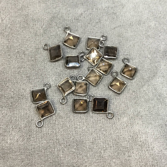 BULK PACK of Six (6) Gunmetal Sterling Silver Pointed/Cut Stone Faceted Diamond Shaped Smoky Quartz Bezel Pendants - Measuring 5mm x 5mm