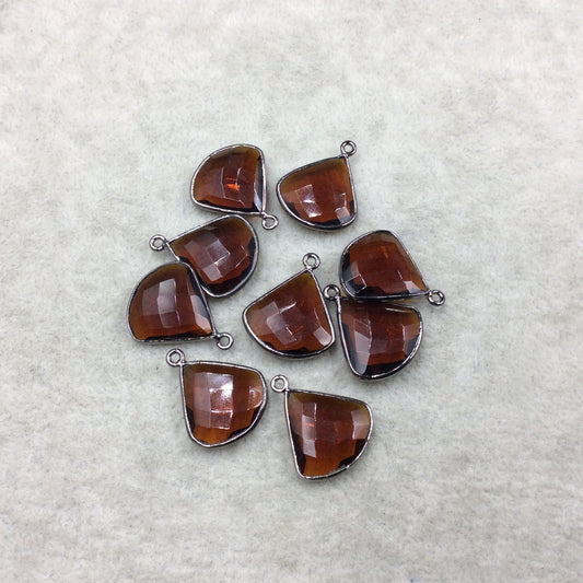 Gunmetal Plated Faceted Hydro Root Beer Quartz Fan Shape Bezel Pendant - Approx. 18mm x 18mm - Sold Individually, At Random