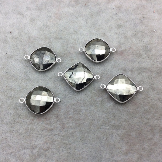 Sterling Silver Faceted Diamond Shaped Natural Pyrite Bezel Connector Component - Measuring 18mmx18mm - Sold Individually, Random
