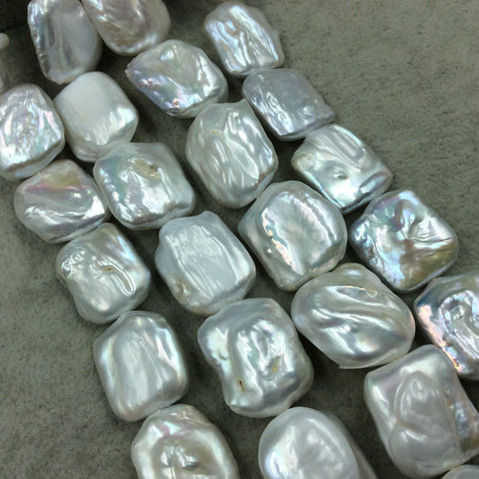 18mm x 20mm High Quality Natural Freshwater Iridescent White Biwa/Rectangle Shape Beads - 15.5" Strand Approx. 15 Beads - Sold by the Strand