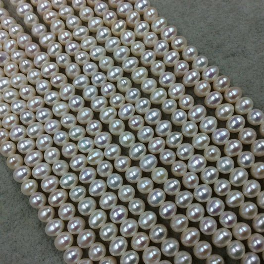 5-6mm x 6-7mm High Quality Natural Freshwater Cream/White Off-Round/Potato Shape Pearl Beads - 15.5" Strand ~ 74 Beads - Sold by the Strand
