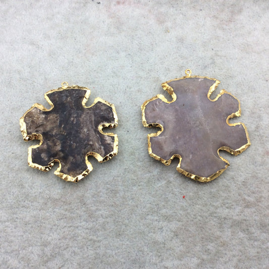 2-2.5" Gold Finish Daisy Flower Shape Electroplated Mixed Jasper Pendant EJ005M - ~ 50mm-60mm Long - Sold Individually, Randomly Chosen