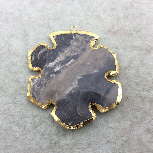 2.5-3" Gold Finish Daisy Flower Shape Electroplated Mixed Jasper Pendant EJ005L - ~ 60mm-80mm Long - Sold Individually, Randomly Chosen