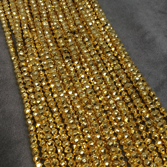 Holiday Special! 3-4mm x 3-4mm Faceted Natural Gold Plated Pyrite Rondelle Shaped Beads - 14" Strand (Approx. 102 Beads) - Quality Gemstone