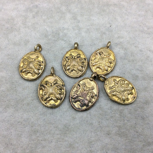 19mm x 23mm Hand Made Oxidized Copper/Brass Plated Very Rustic Oval Shape Double Lizard Pendant From Ghana W Attached Ring And Flat Back -