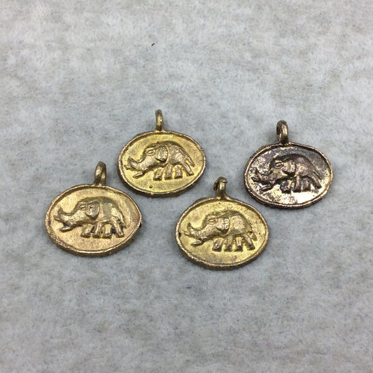 19mm x 23mm Hand Made Oxidized Copper/Brass Plated Very Rustic Oval Shape Elephant Pendant From Ghana W Attached Ring And Flat Back -