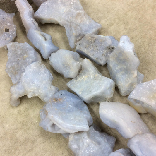 Natural Blue Lace Agate Chunky Freeform Large Nugget Beads With 1mm Holes - Sold by 15" Strands (~ 12-13 Beads) - 25-40mm x 30-50mm