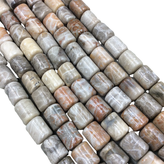10mm x 12mm Glossy Finish Natural Fossilized Coral Barrel/Tube Shape Beads W 1mm Holes - 15.5" Strand (~ 31 Beads) - Quality Gemstone