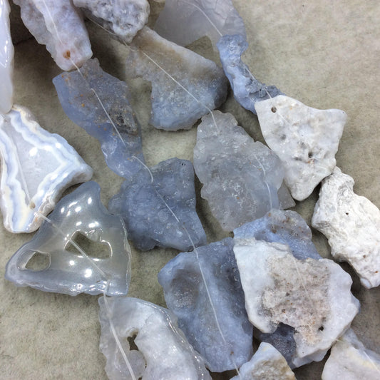 Natural Blue Lace Agate Freeform Nugget/Slab Connectors Double Drilled W 1mm Holes - Sold by 15" Strands ~ 9 Beads - 25-35mm x 40-50mm