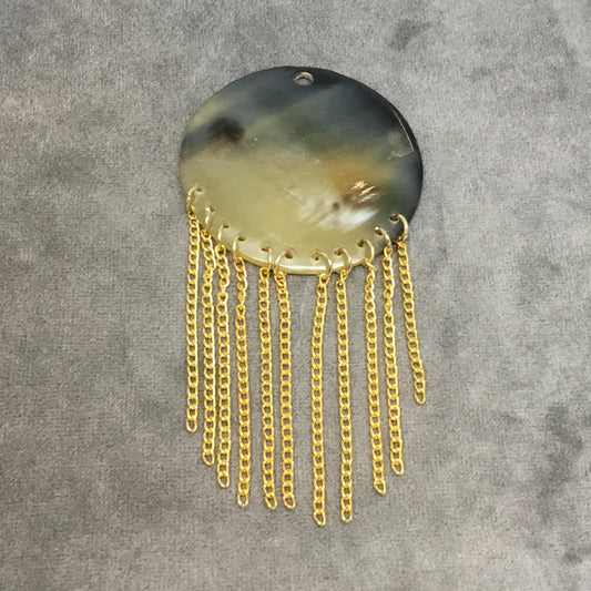 2" Semi-Transparent Black/Brown Coin/Disc Lightweight Natural Horn Pendant with 4mm Hole - Measuring 51mm x 51mm, 50mm Gold Chains