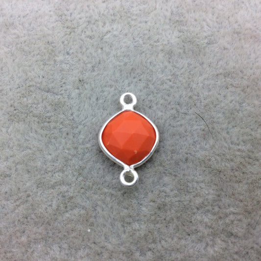 Sterling Silver Faceted Diamond Shape Opaque Orange Hydro (Man-made) Chalcedony Bezel Connector ~ 10mm x 10mm - Sold Per Each