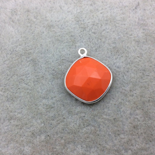 Sterling Silver Faceted Diamond Shape Opaque Orange Hydro (Man-made) Chalcedony Bezel Pendant ~ 15mm x 15mm - Sold Per Each