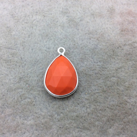 Sterling Silver Faceted Teardrop Shape Opaque Orange Hydro (Man-made) Chalcedony Bezel Pendant ~ 13mm x 18mm - Sold Per Each