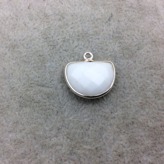 Sterling Silver Faceted Half Moon Shaped White Hydro (Man-made) Chalcedony Bezel Pendant - Measuring 16mm x 12mm - Sold Individually