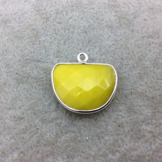 Sterling Silver Faceted Half Moon Shaped Yellow Hydro (Man-made) Chalcedony Bezel Pendant - Measuring 16mm x 20mm - Sold Individually