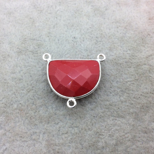 Sterling Silver Faceted Half Moon Shape Opaque Red Hydro (Man-made) Chalcedony Bezel Pendant - Measuring 20mm x 16mm - Sold Individually