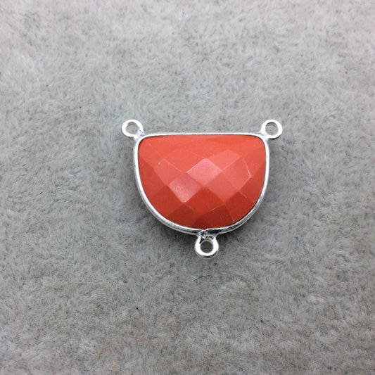 Sterling Silver Faceted Half Moon Shape Opaque Orange Hydro (Man-made) Chalcedony Bezel Pendant - Measuring 20mm x 16mm - Sold Individually