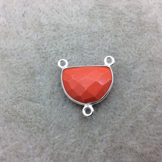 Sterling Silver Faceted Half Moon Shape Opaque Orange Hydro (Man-made) Chalcedony Bezel Pendant - Measuring 12mm x 16mm - Sold Individually