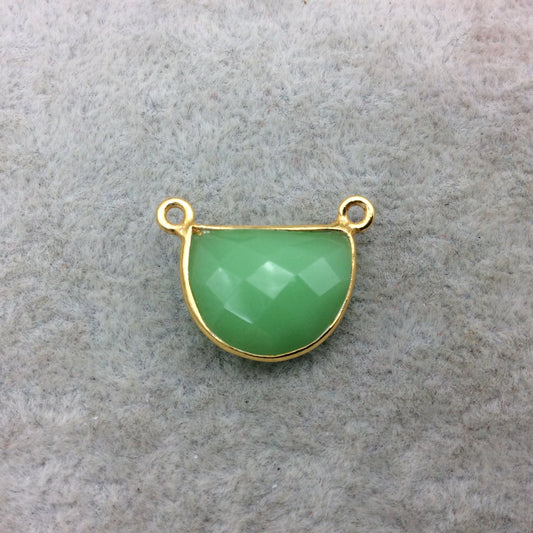 Gold Vermeil Faceted Half Moon Shaped Green Hydro (Man-made) Chalcedony Bezel Connector - Measuring 12mm x 16mm - Sold Individually